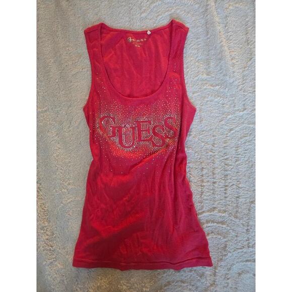 💖 Guess Rhinestone Logo Tank Top – Size M - Picture 1 of 4